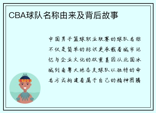 CBA球队名称由来及背后故事