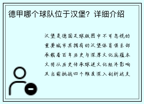 德甲哪个球队位于汉堡？详细介绍